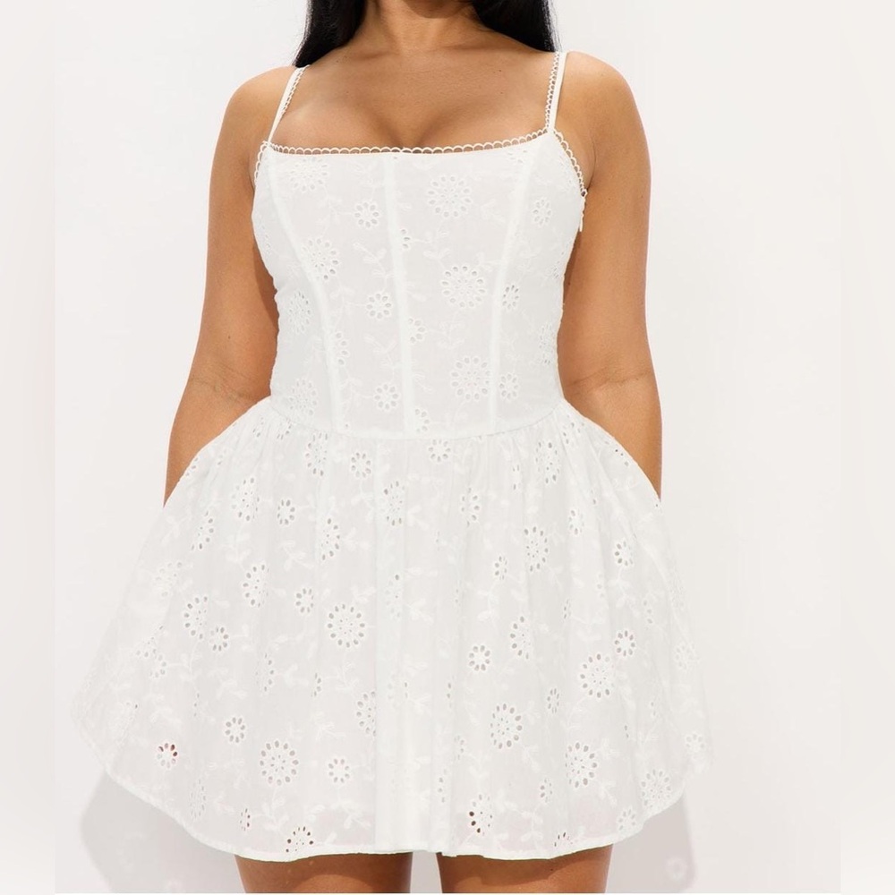 Fashion Nova White Eyelet Mini Dress - Picture 2 of 3